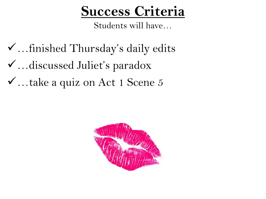 success criteria students will have