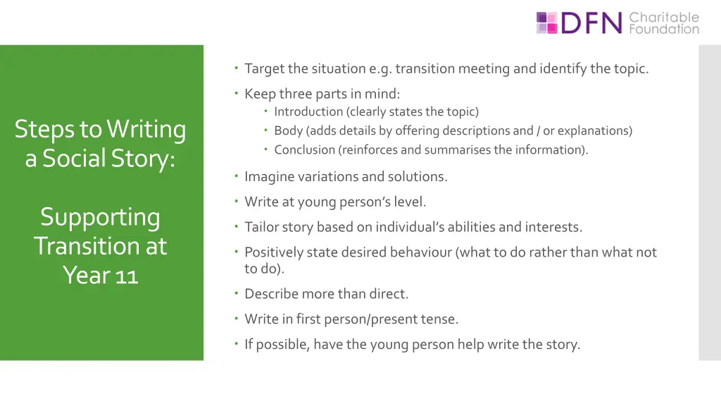 target the situation e g transition meeting