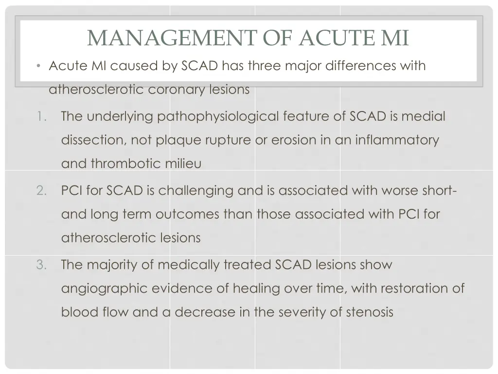 management of acute mi acute mi caused by scad