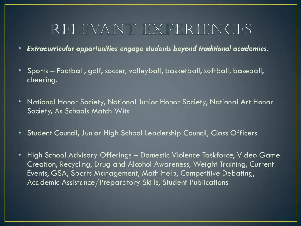 relevant experiences relevant experiences 1