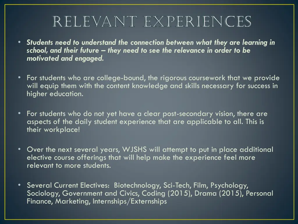 relevant experiences relevant experiences