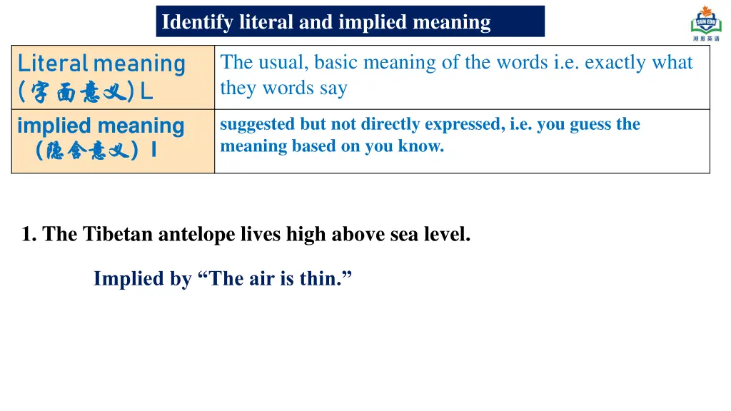 identify literal and implied meaning