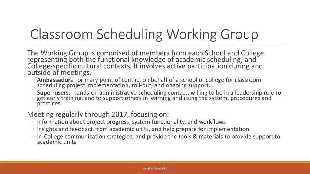 classroom scheduling working group