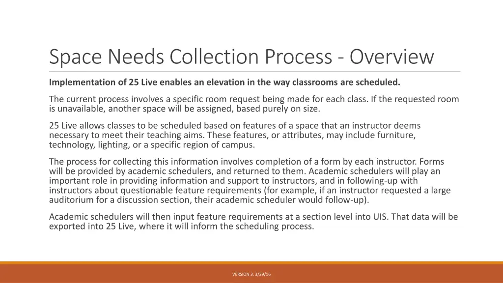 space needs collection process overview