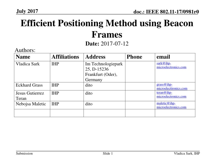july 2017 efficient positioning method using