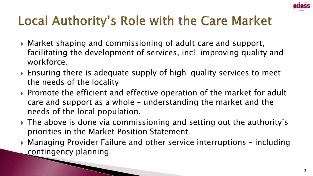 market shaping and commissioning of adult care
