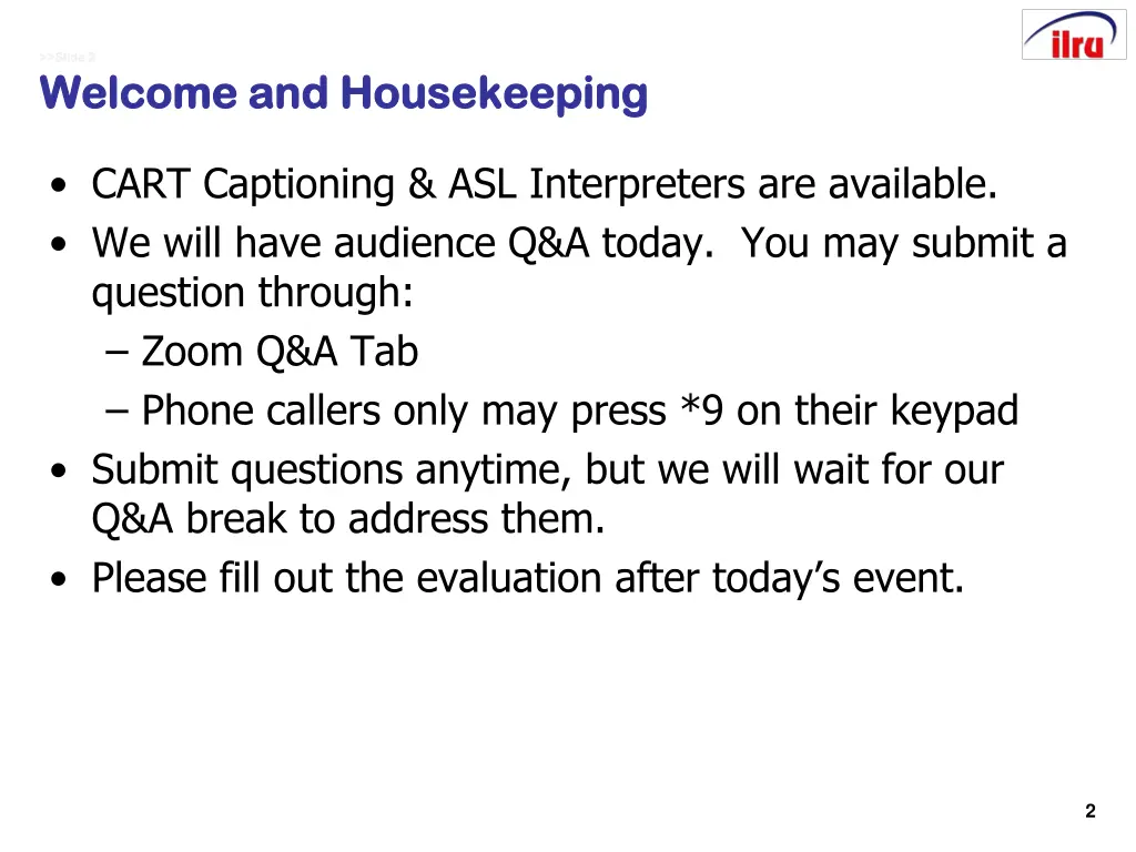 slide 2 slide 2 welcome and housekeeping welcome