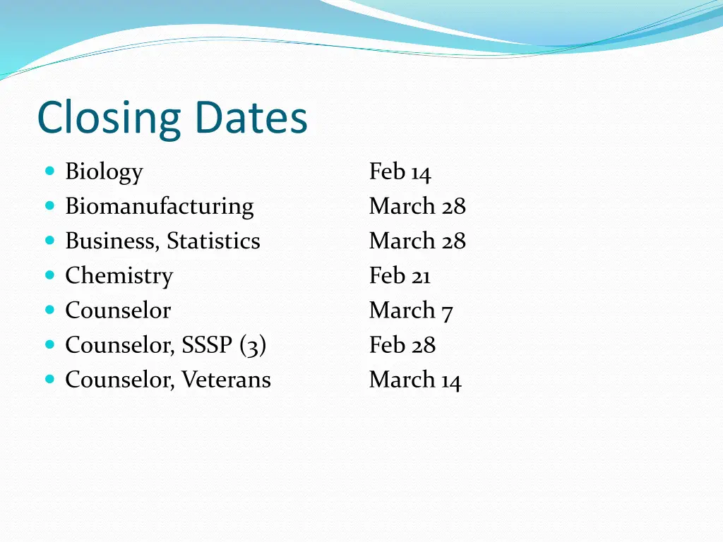 closing dates