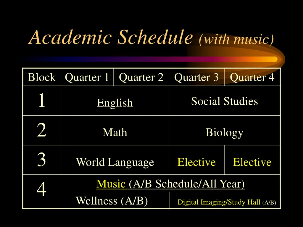 academic schedule with music