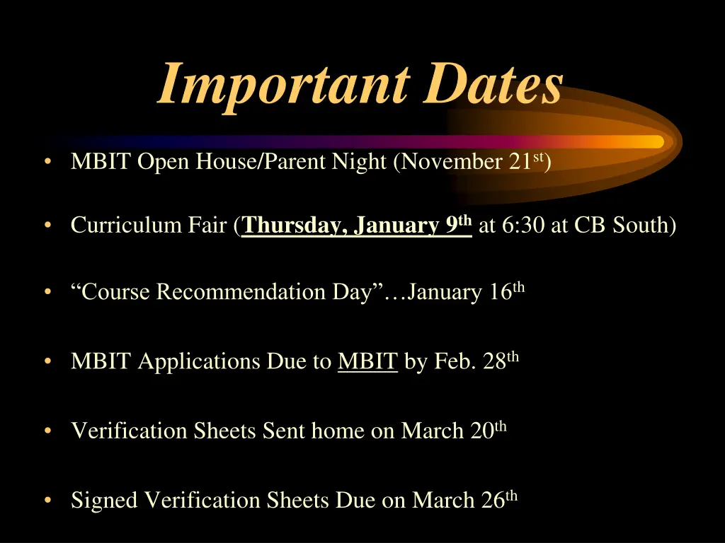 important dates