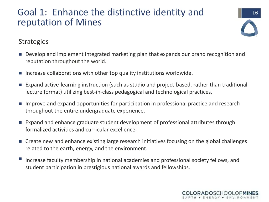 goal 1 enhance the distinctive identity