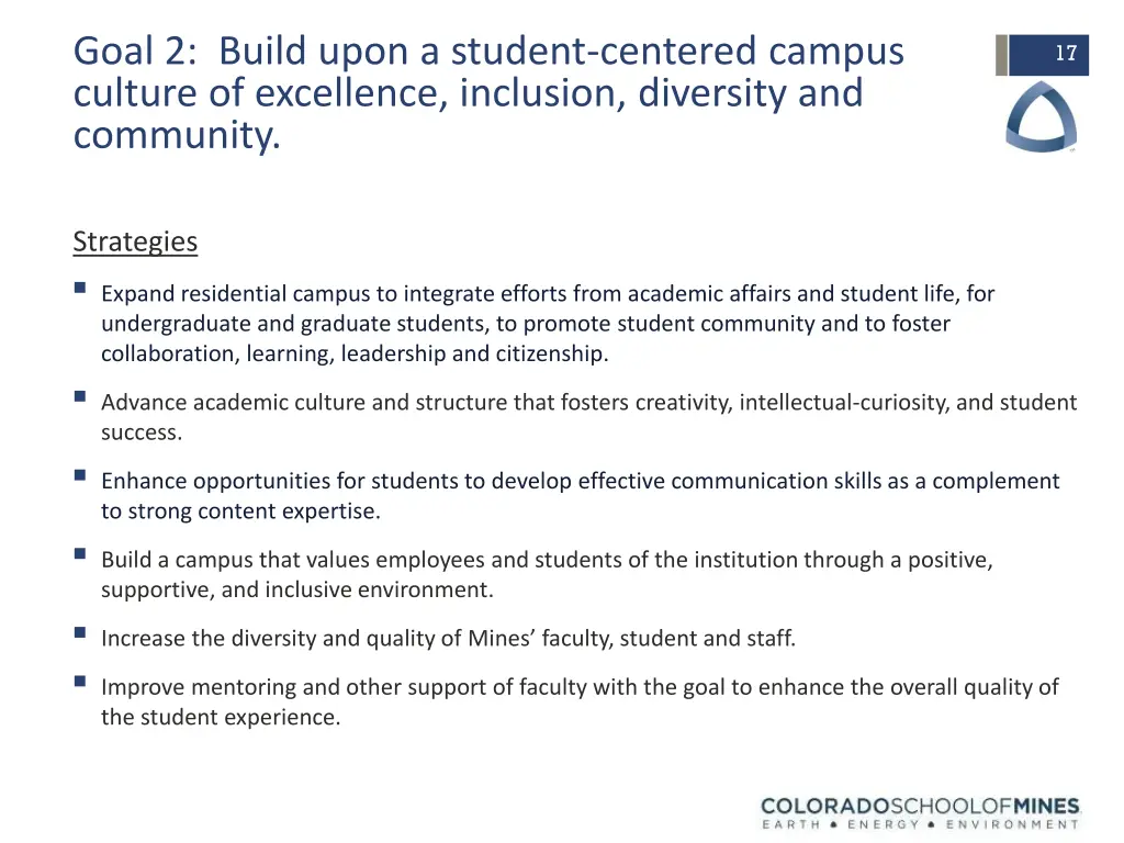 goal 2 build upon a student centered campus