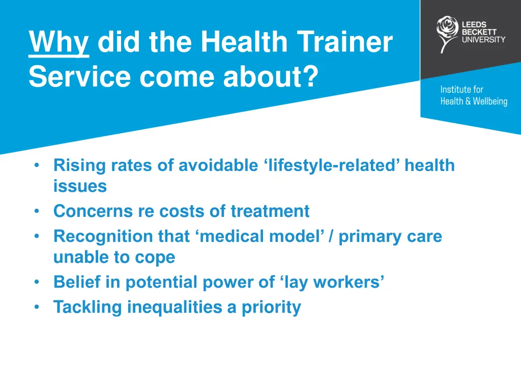 why did the health trainer service come about