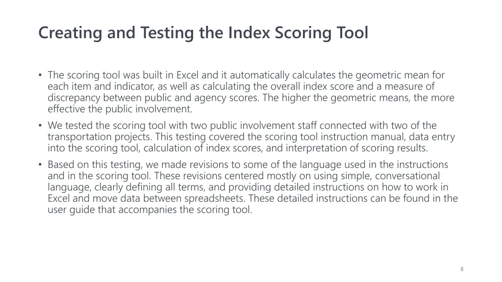 creating and testing the index scoring tool