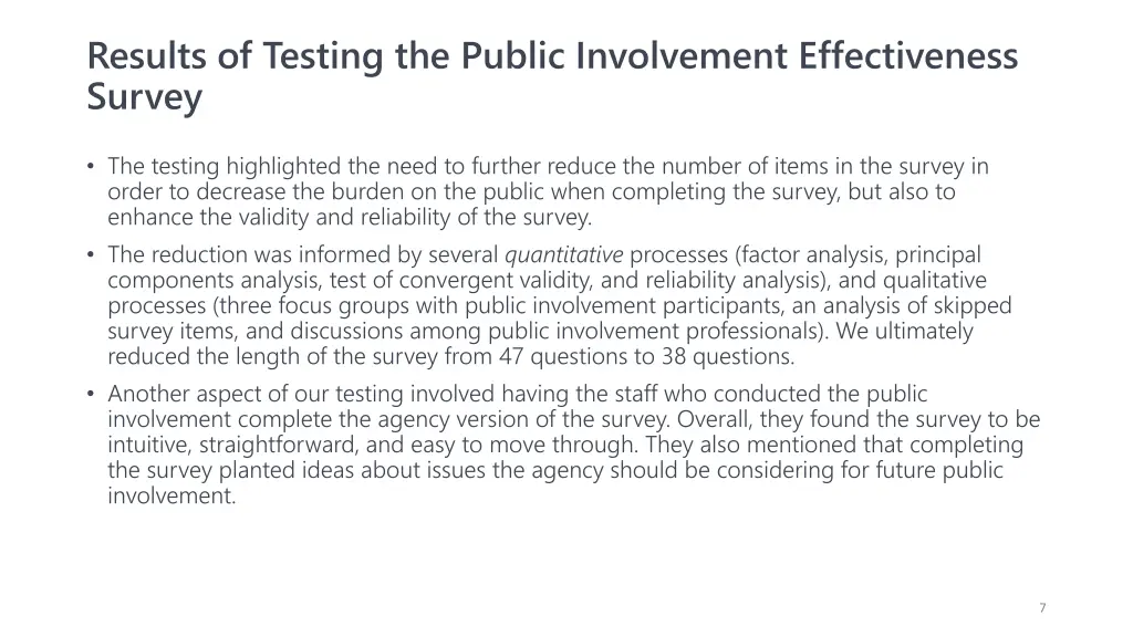 results of testing the public involvement