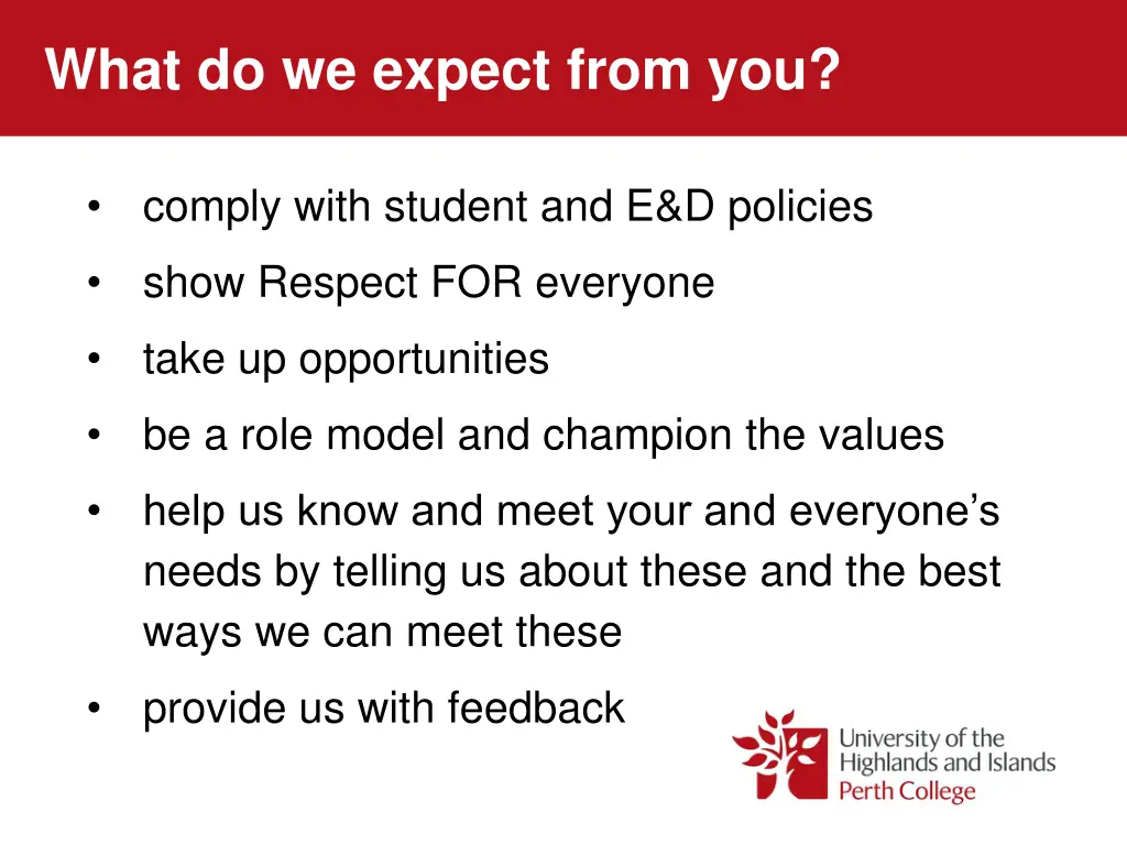what do we expect from you