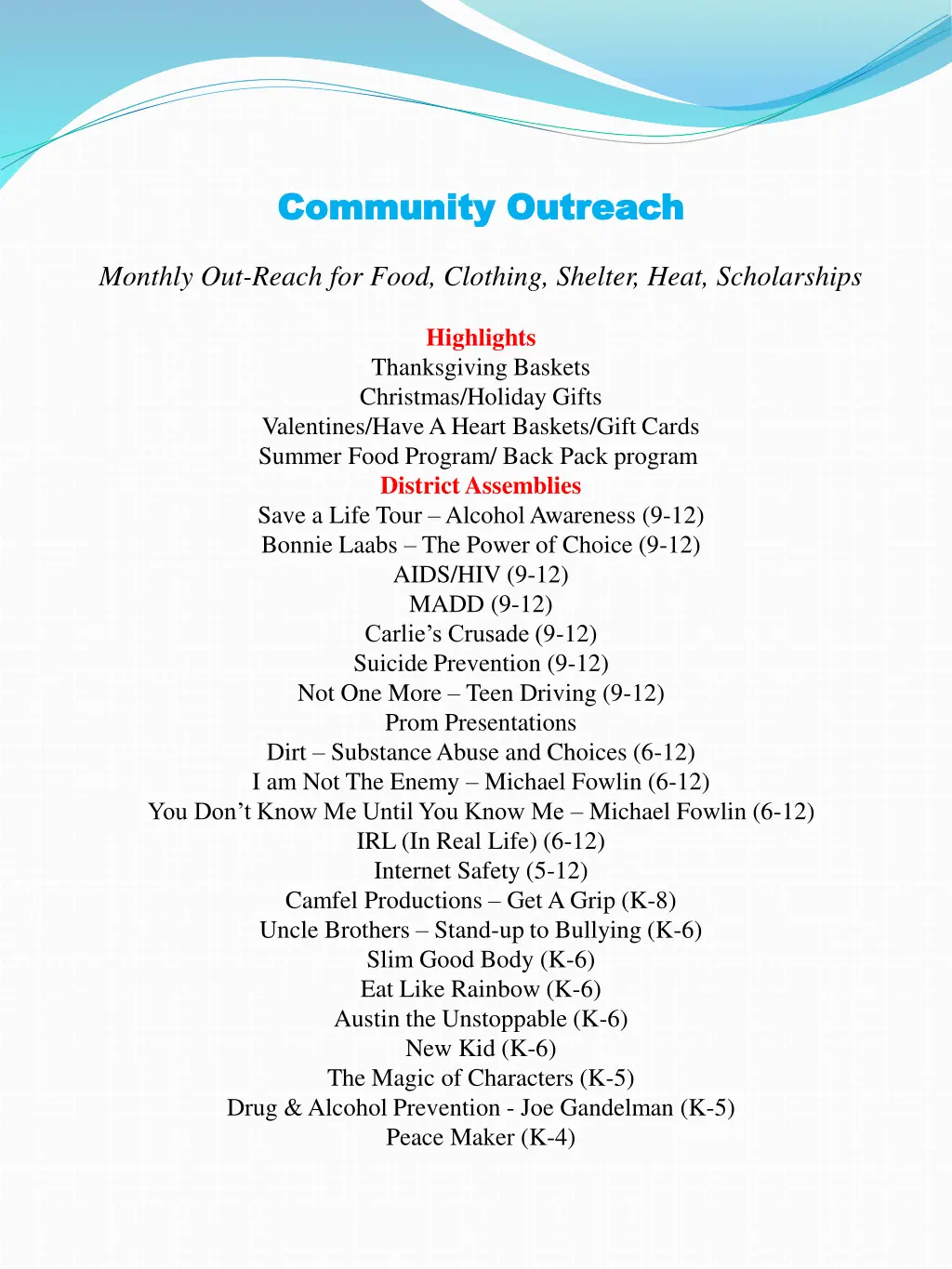 community outreach community outreach
