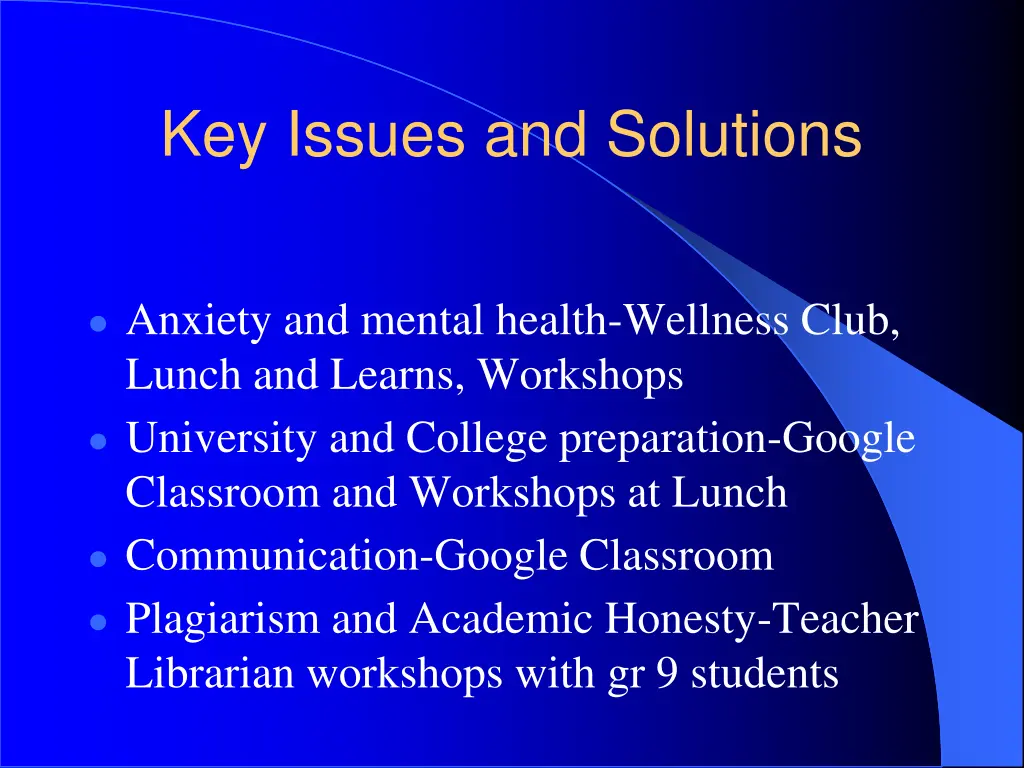 key issues and solutions