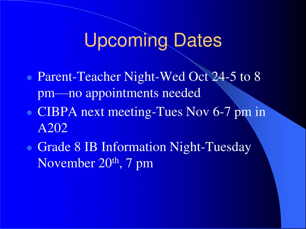 upcoming dates