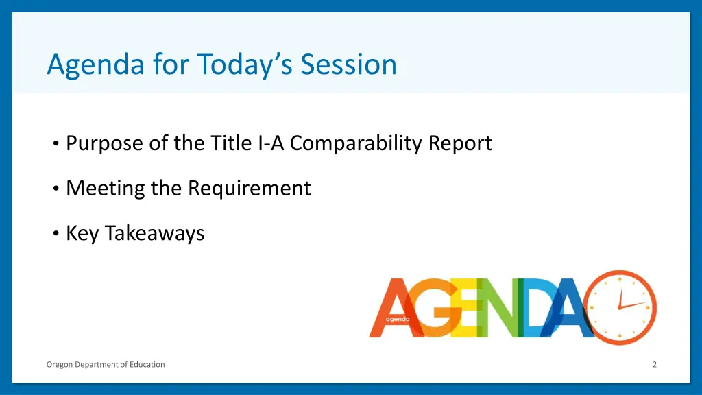 agenda for today s session