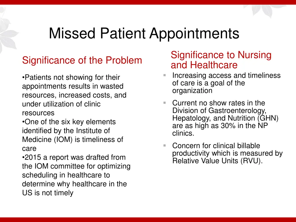 missed patient appointments