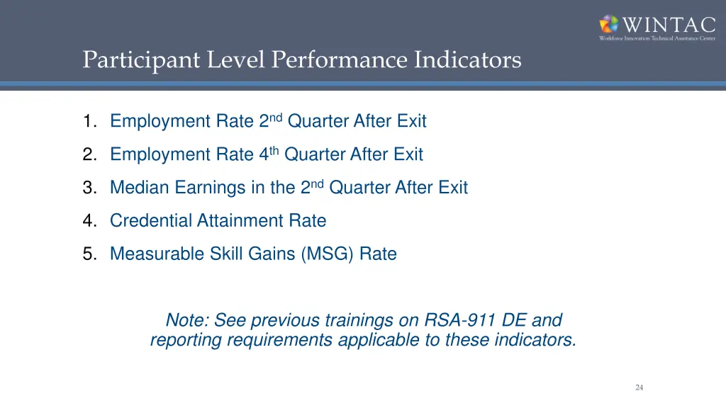participant level performance indicators
