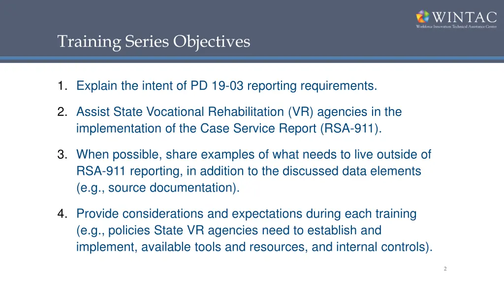 training series objectives