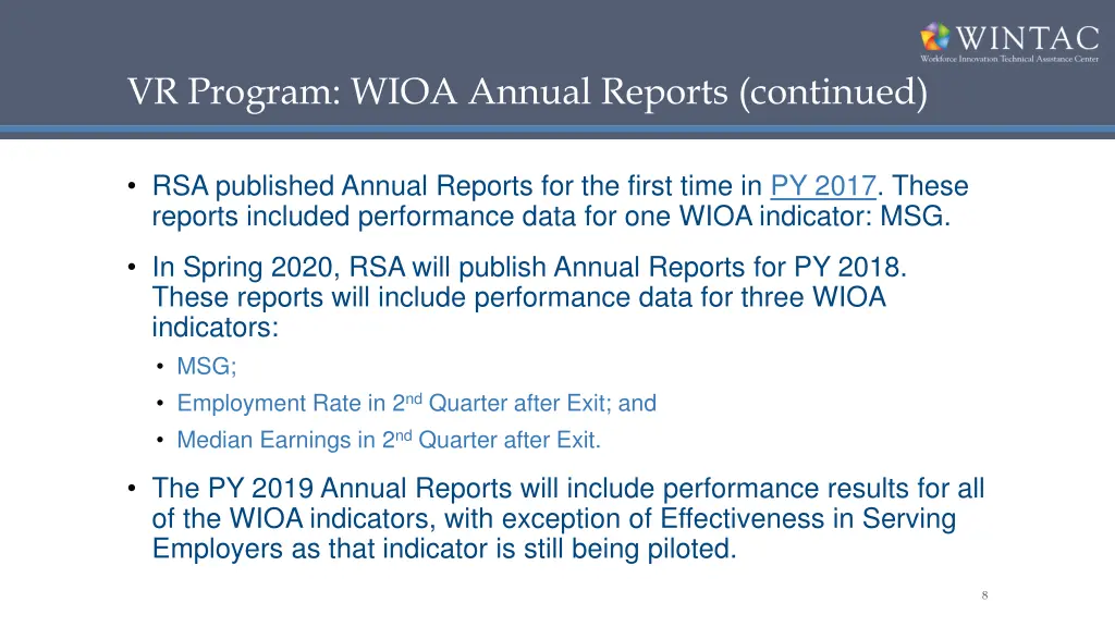 vr program wioa annual reports continued