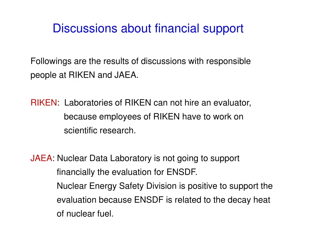 discussions about financial support