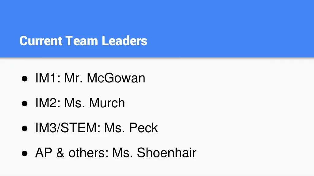 current team leaders