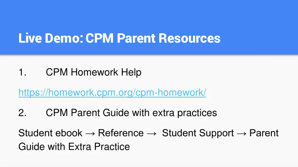 live demo cpm parent resources
