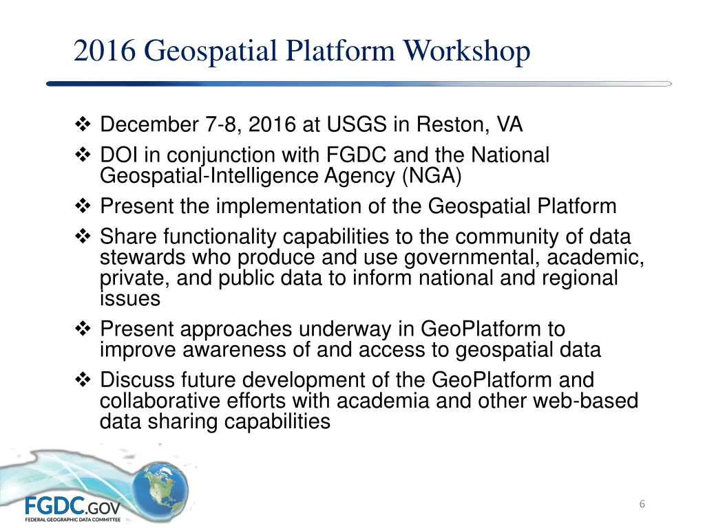 2016 geospatial platform workshop