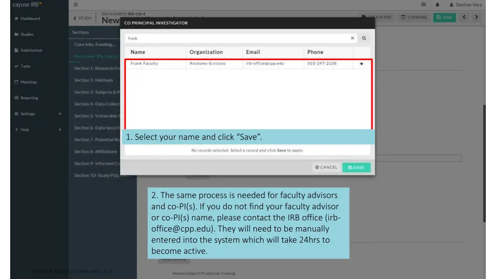 1 select your name and click save