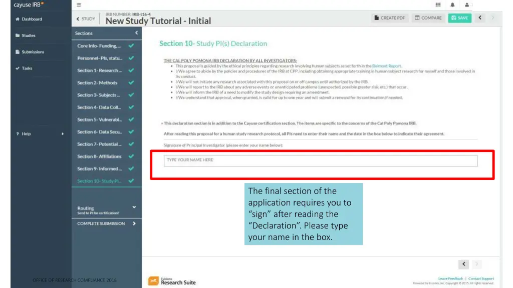 the final section of the application requires