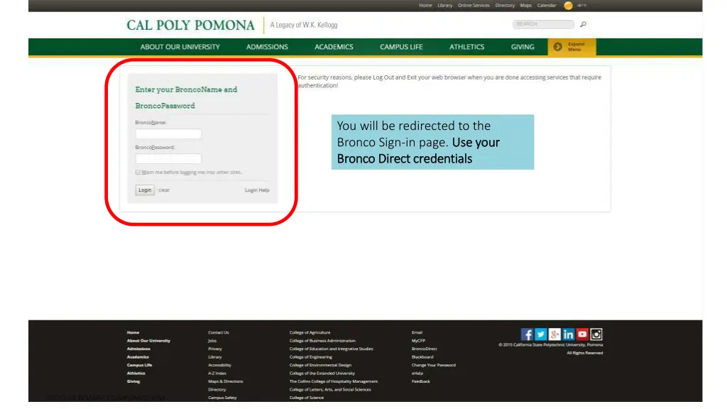 you will be redirected to the bronco sign in page
