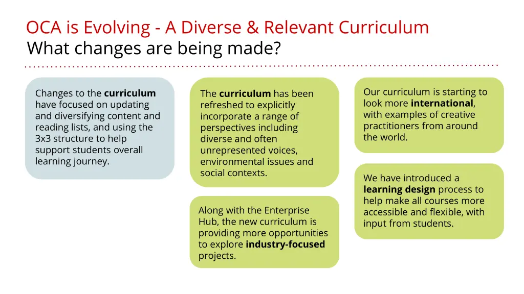 oca is evolving a diverse relevant curriculum