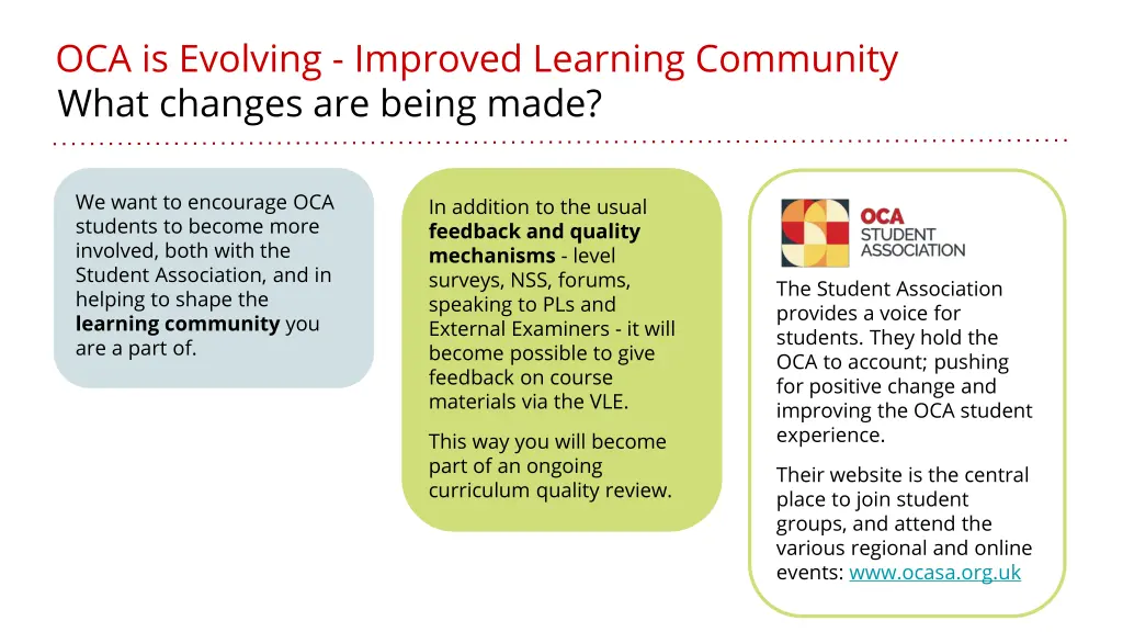 oca is evolving improved learning community what 1