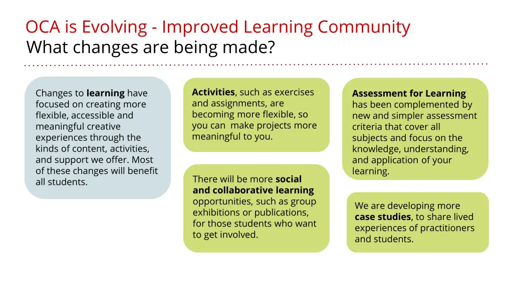 oca is evolving improved learning community what