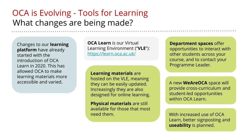 oca is evolving tools for learning what changes