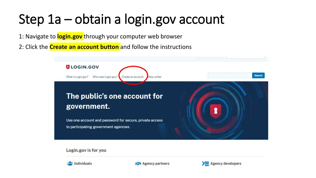 step 1a step 1a obtain a login gov account obtain