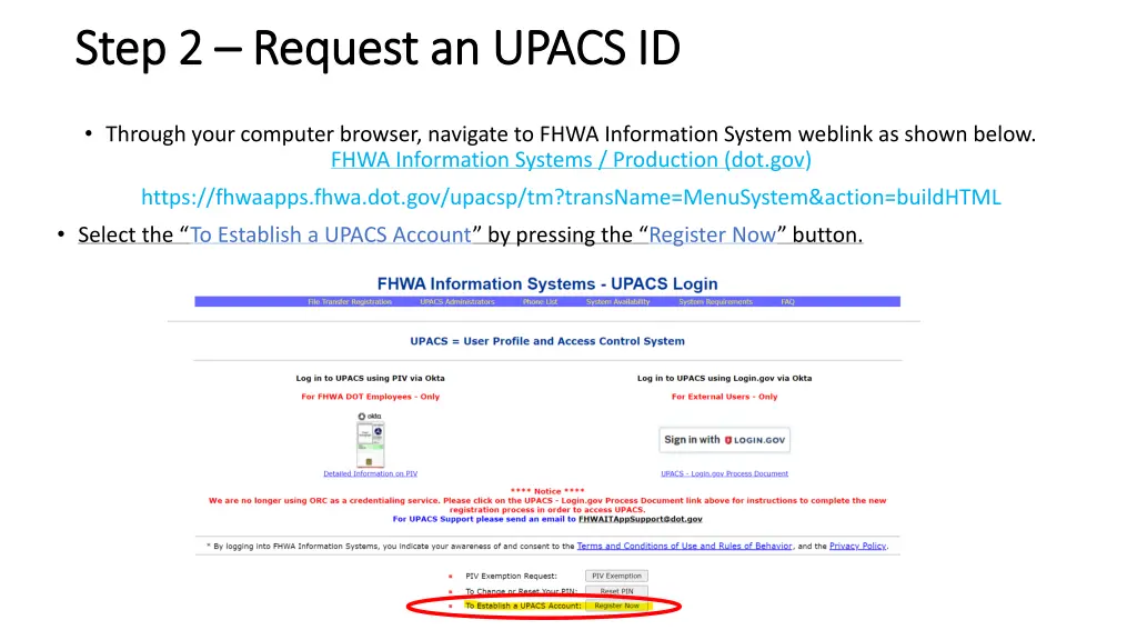 step 2 step 2 request an request an upacs