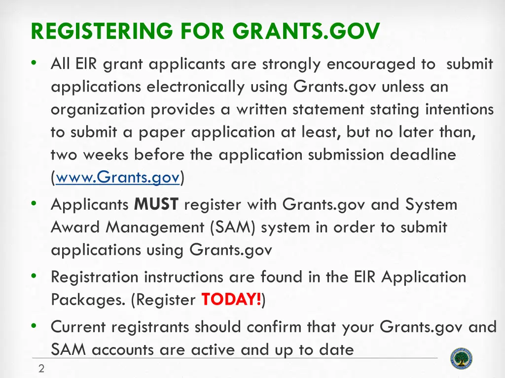 registering for grants gov all eir grant