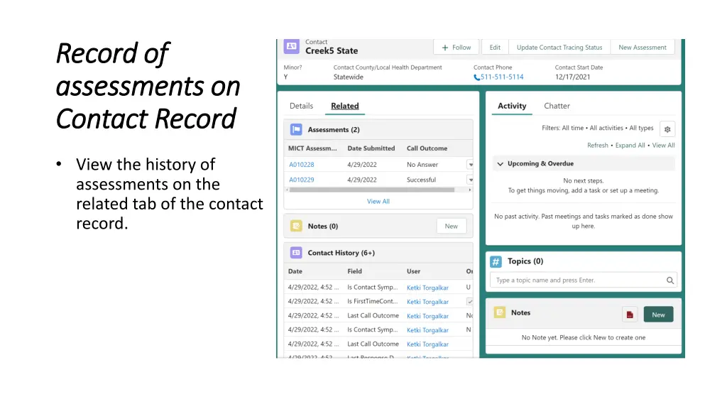 record of record of assessments on assessments