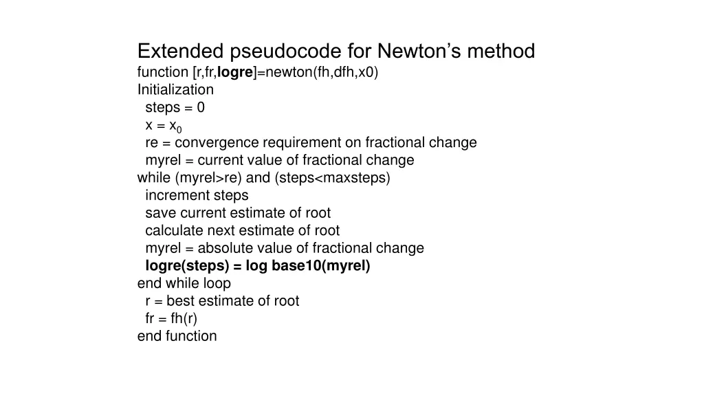 extended pseudocode for newton s method function