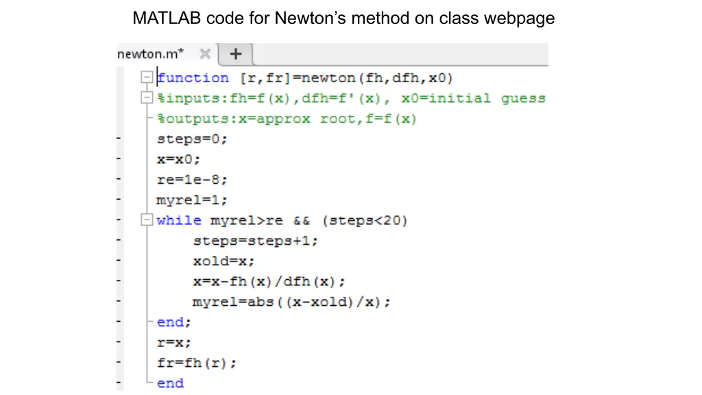matlab code for newton s method on class webpage