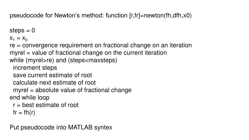 pseudocode for newton s method function
