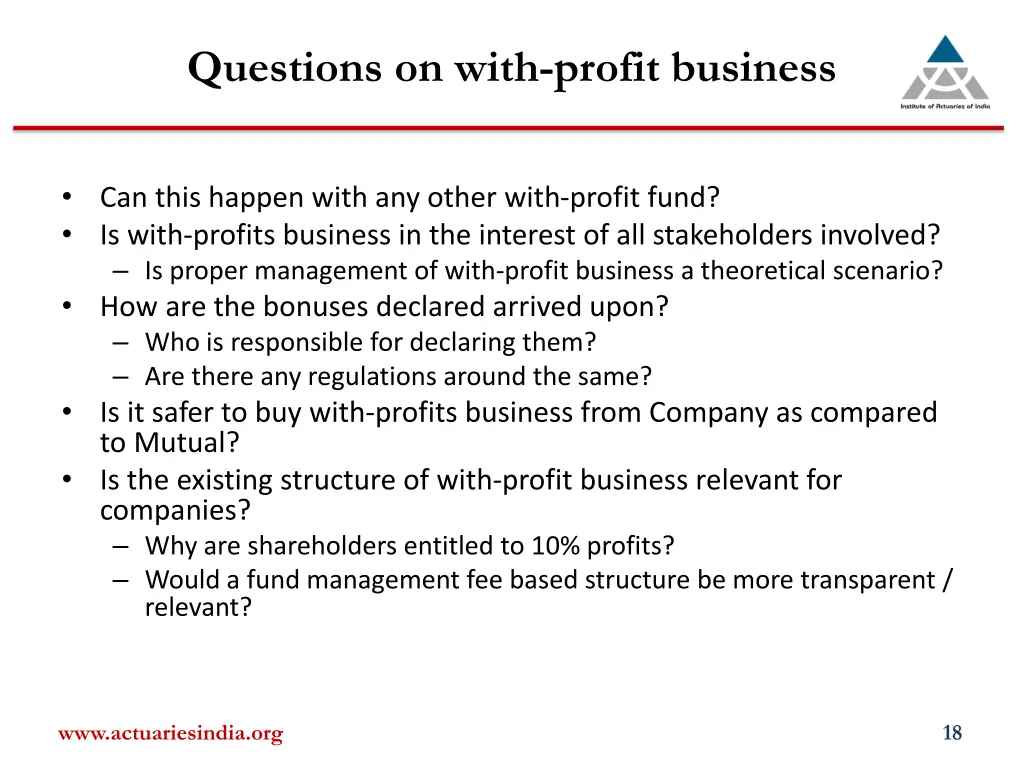 questions on with profit business