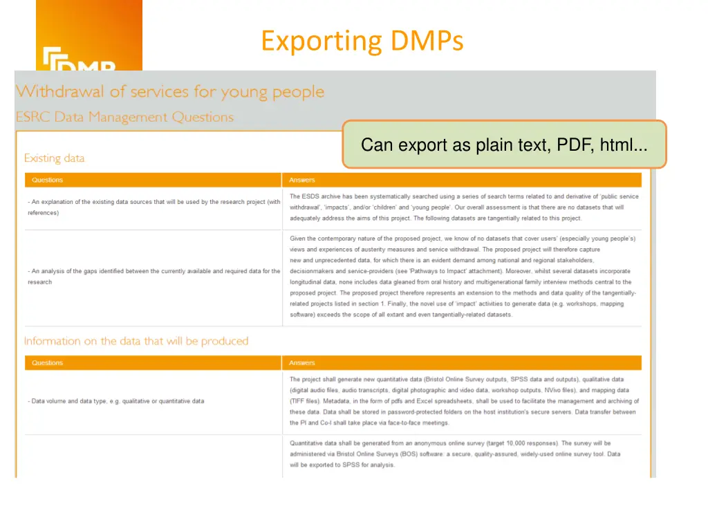 exporting dmps