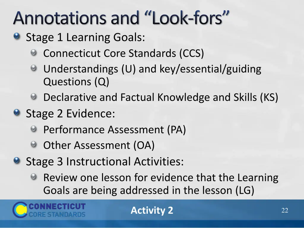 annotations and look fors
