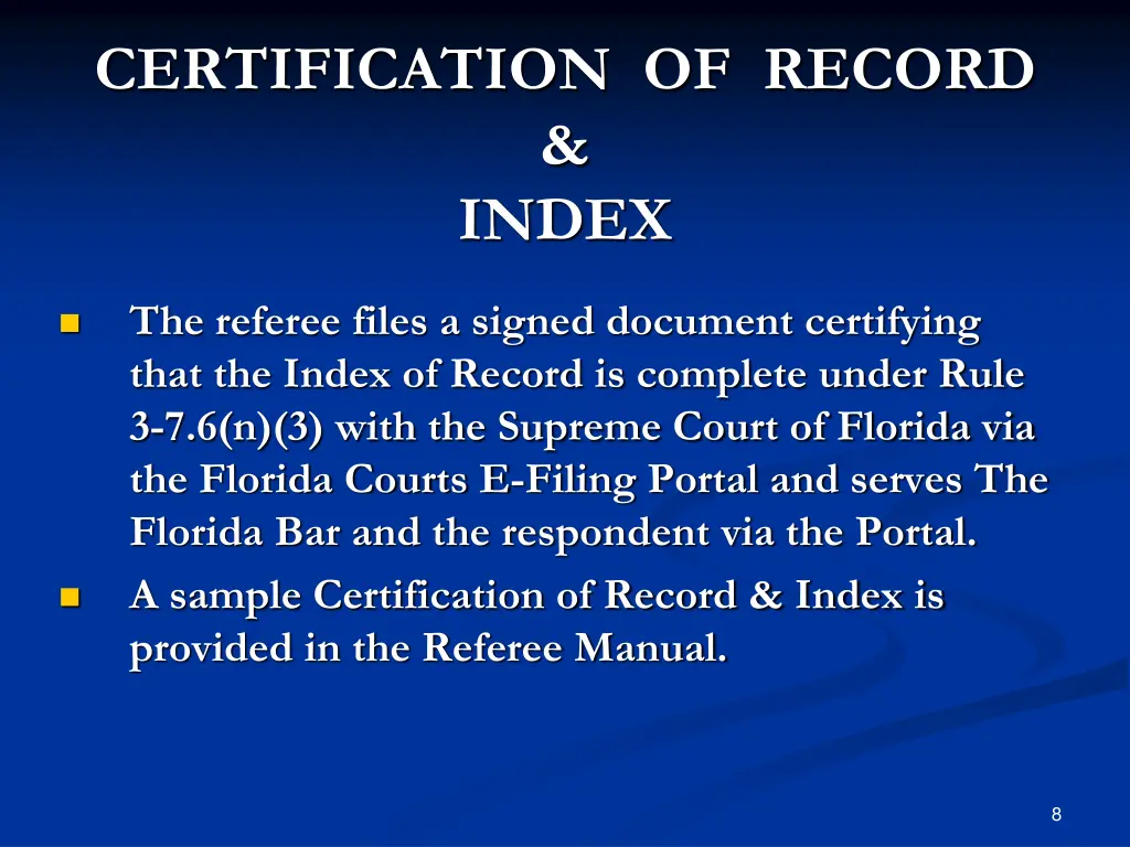 certification of record index